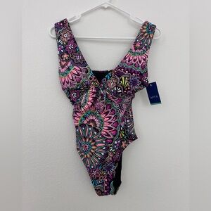 Swimsuit Black/Multi Floral Print NWT